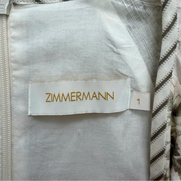 Zimmermann Linen Day Midi Dress Puff Sleeve Pockets Olive Green Toile Floral 6 - Picture 12 of 13